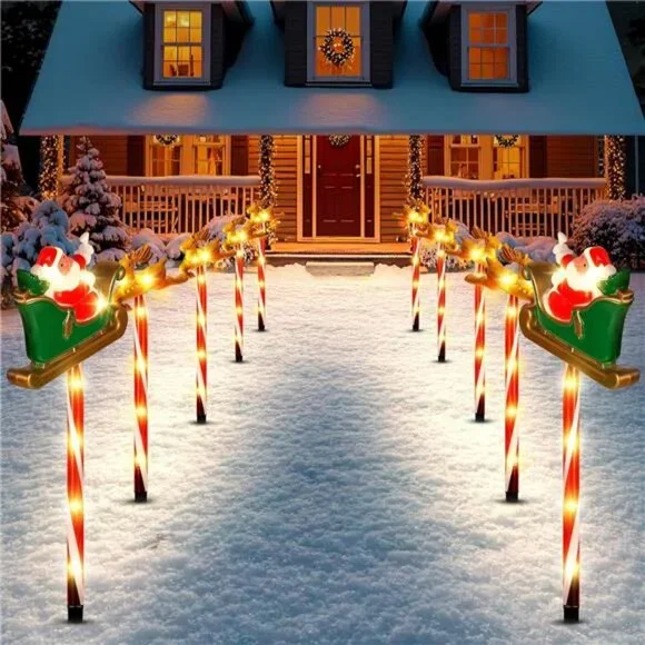 Solar Christmas Pathway Lights Decor, Set of 5 Packs Santa Claus and Reindeer - Picture 4 of 8